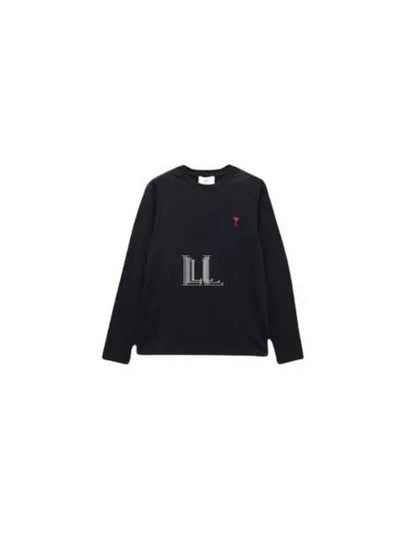 Chain Stitch Heart Logo Long Sleeve T-Shirt Black - AMI - BALAAN 2