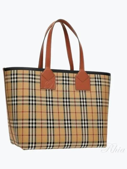 Check Large London Cotton Tote Bag Brown - BURBERRY - BALAAN 2