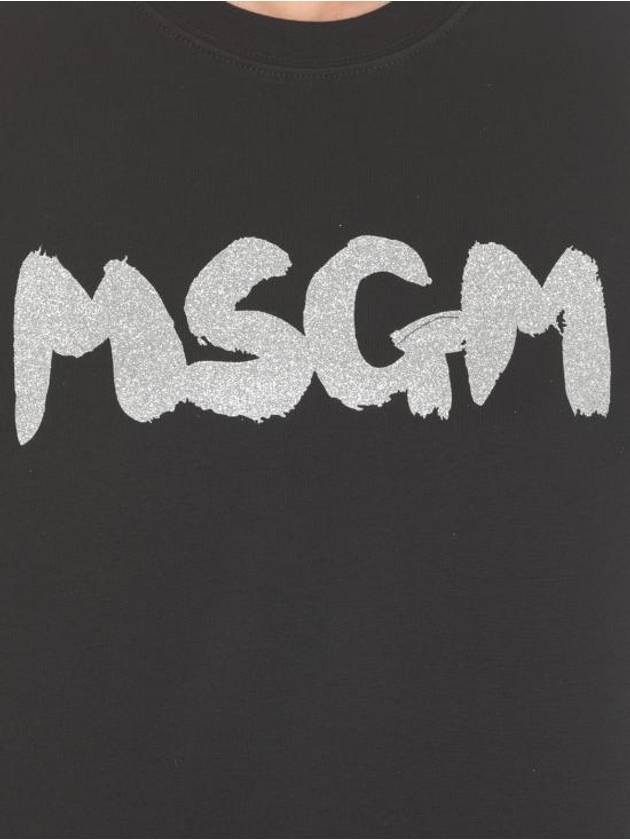 Glitter Brushed Logo Short Sleeve T-shirt Black - MSGM - BALAAN 5