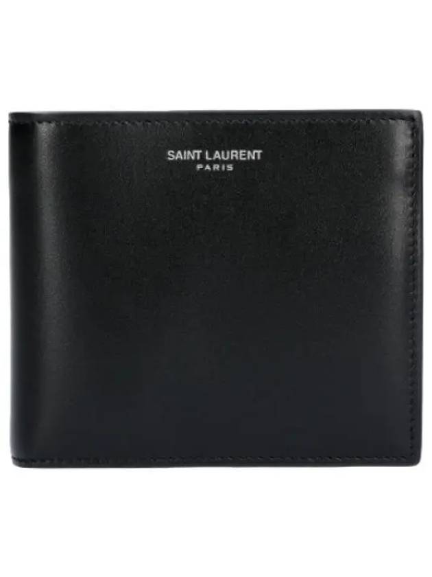 East West Smooth Leather Coin Wallet Black - SAINT LAURENT - BALAAN 1