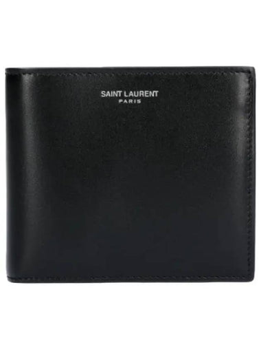 East West Smooth Leather Coin Wallet Black - SAINT LAURENT - BALAAN 1