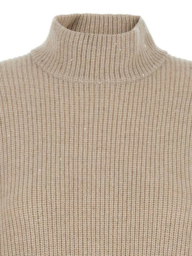 Oversized Beige Ribbed Sweater In Cashmere, Wool And Lurex Woman - BRUNELLO CUCINELLI - BALAAN 3