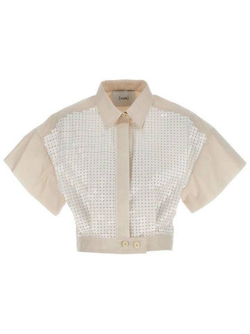 Nude Sequin Cropped Shirt - NUDE - BALAAN 1