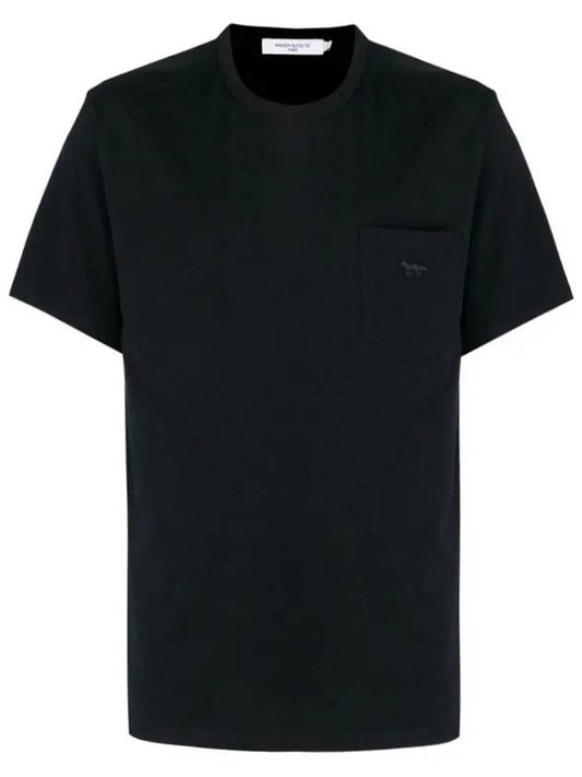 Tonal Fox Patch Pocket Classic Cotton Short Sleeve T-Shirt Black - MAISON KITSUNE - BALAAN 2