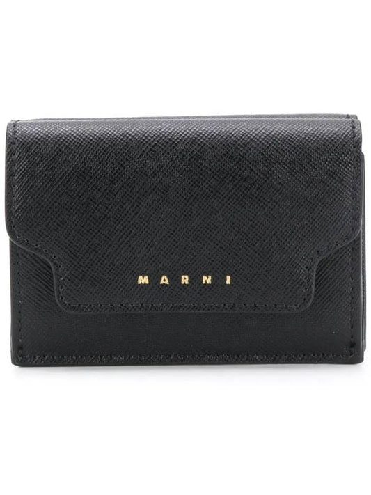 Saffiano Leather Trifold Half Wallet Black - MARNI - BALAAN 2