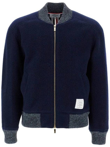 Fleece Stripe Wool Bomber Jacket Navy - THOM BROWNE - BALAAN 1