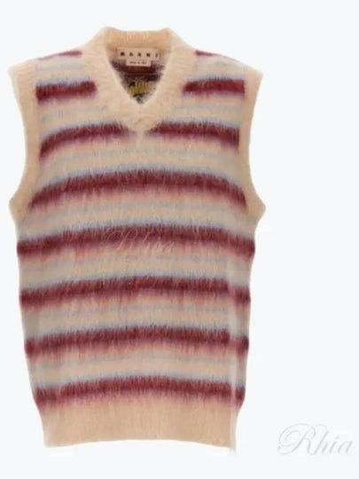 Stripe Mohair V-Neck Knit Vest Beige Red - MARNI - BALAAN 2