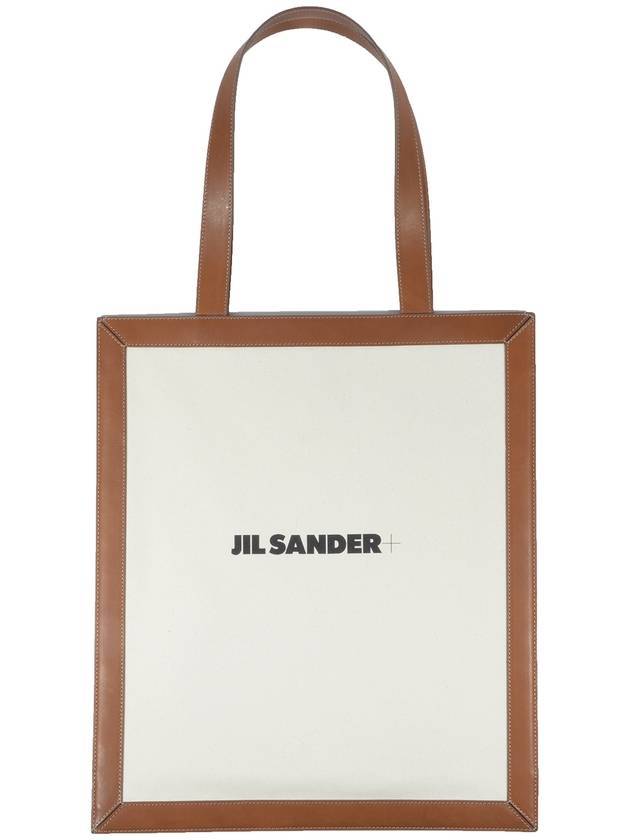 Logo Print Cotton Tote Bag Brown Beige - JIL SANDER - BALAAN 1