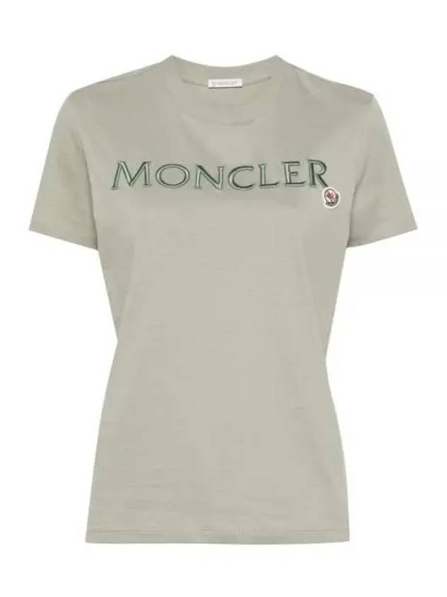 Women s Lettering Embroidery Logo Short Sleeve T Shirt Sage Green 231116 - MONCLER - BALAAN 1