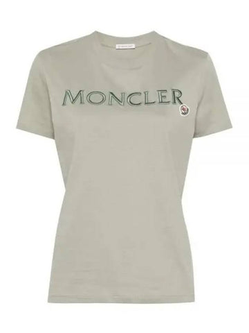 Women s Lettering Embroidery Logo Short Sleeve T Shirt Sage Green 231116 - MONCLER - BALAAN 1