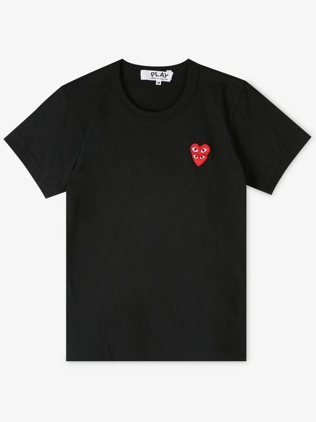 Women s Double Heart Waffen Black Short Sleeve T Shirt AZ T287 051 1 - COMME DES GARCONS - BALAAN 2