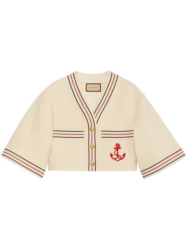 Anchor Applique Cropped Cardigan Beige - GUCCI - BALAAN 1