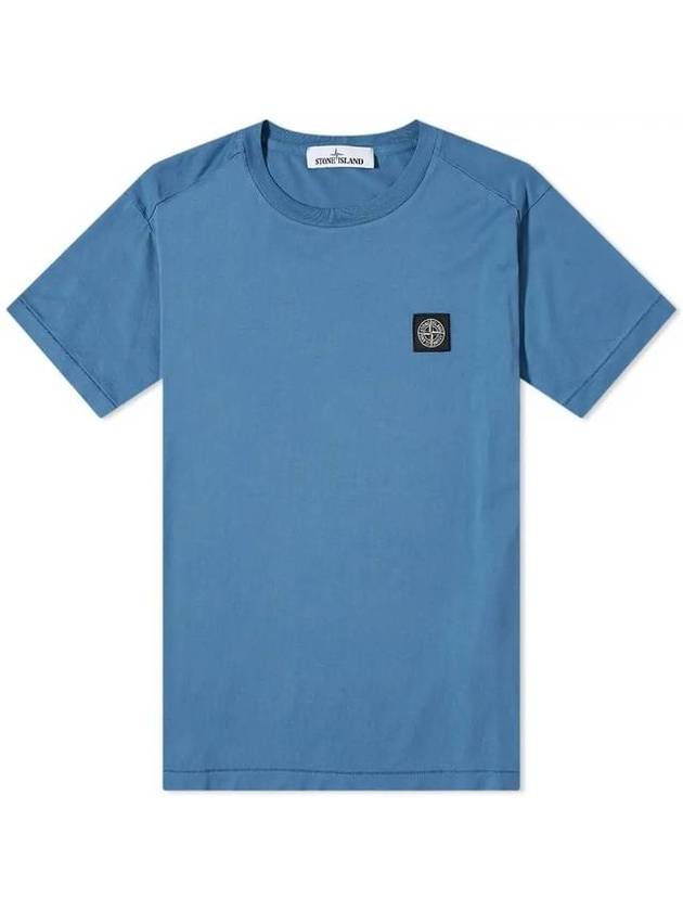 Logo Patch Short Sleeve T-Shirt Blue - STONE ISLAND - BALAAN.