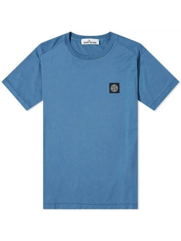 Logo Patch Short Sleeve T-Shirt Blue - STONE ISLAND - BALAAN.