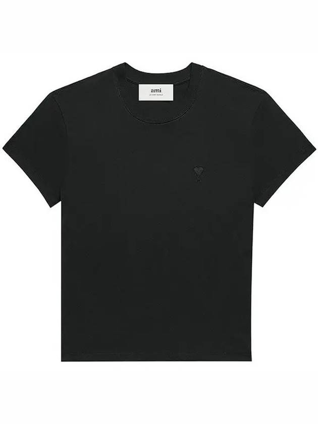 Tone On Tone Heart Logo Organic Cotton Short Sleeve T-Shirt Black - AMI - BALAAN 2