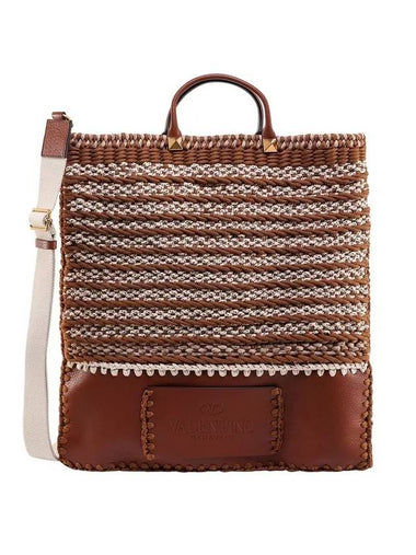 Crochet Flat Shopper Tote Bag Brown - VALENTINO - BALAAN 1