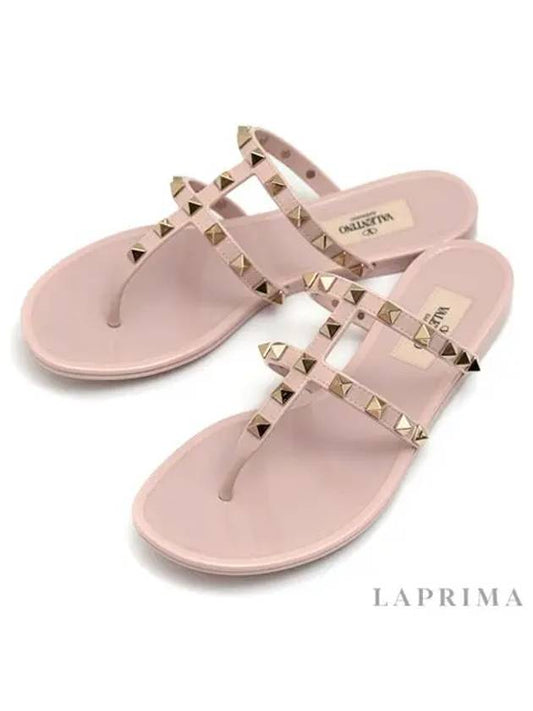 Rockstud Flat Thong Sandals Pink - VALENTINO - BALAAN.