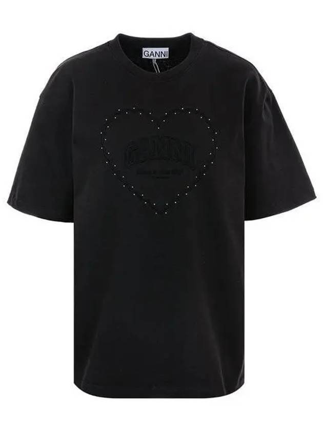 Drop Shoulder Heart Cotton Short Sleeve T-Shirt Black - GANNI - BALAAN 2