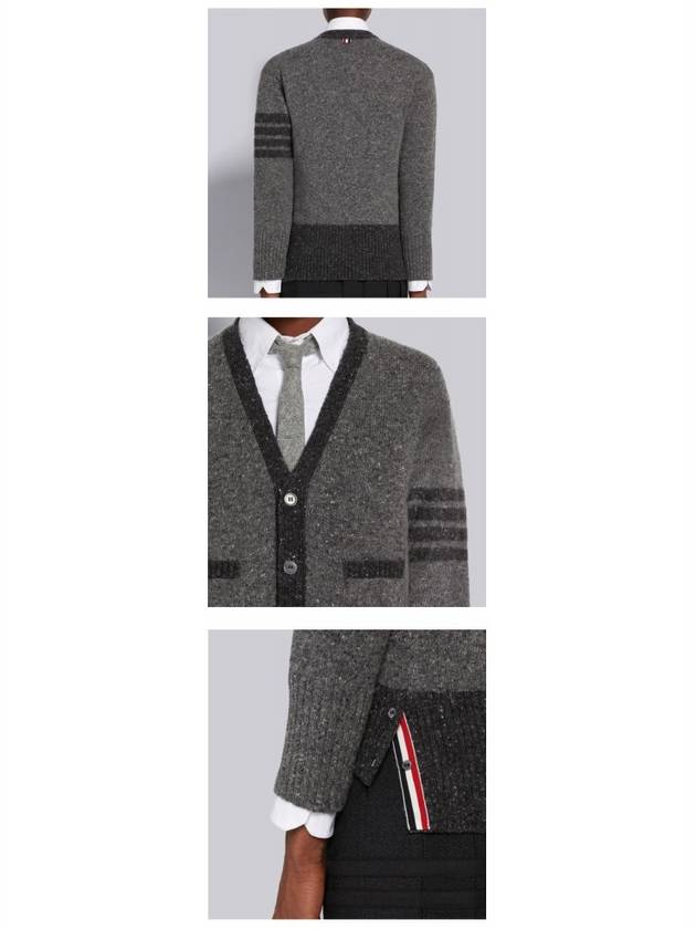 Men's Jersey Stitch Mohair Tweed 4 Lines V-Neck Cardigan Grey - THOM BROWNE - BALAAN 6