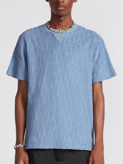 Oblique Terry Cotton Relaxed Fit Short Sleeve T-Shirt Blue - DIOR - BALAAN 2