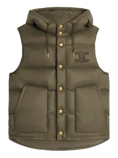 Triomphe Patch Hooded Down Vest Light Khaki - CELINE - BALAAN 2