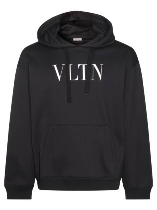 Logo Print Drawstring Hoodie Black - VALENTINO - BALAAN 1