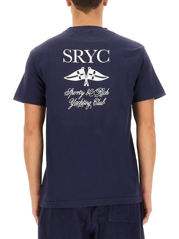 Logo Print Cotton Short Sleeve T-Shirt Navy - SPORTY & RICH - BALAAN 5