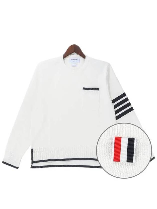 Milano Stitch 4-Bar Boxy Crew Neck Pullover Knit Top White - THOM BROWNE - BALAAN 2