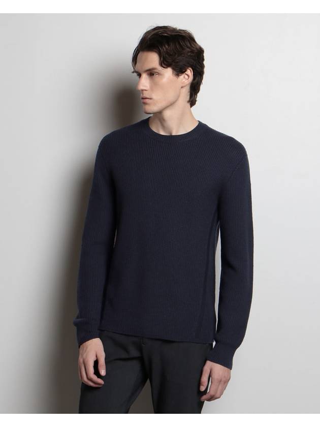 Men's Crew Neck Wool Knit Top Black - THEORY - BALAAN 4