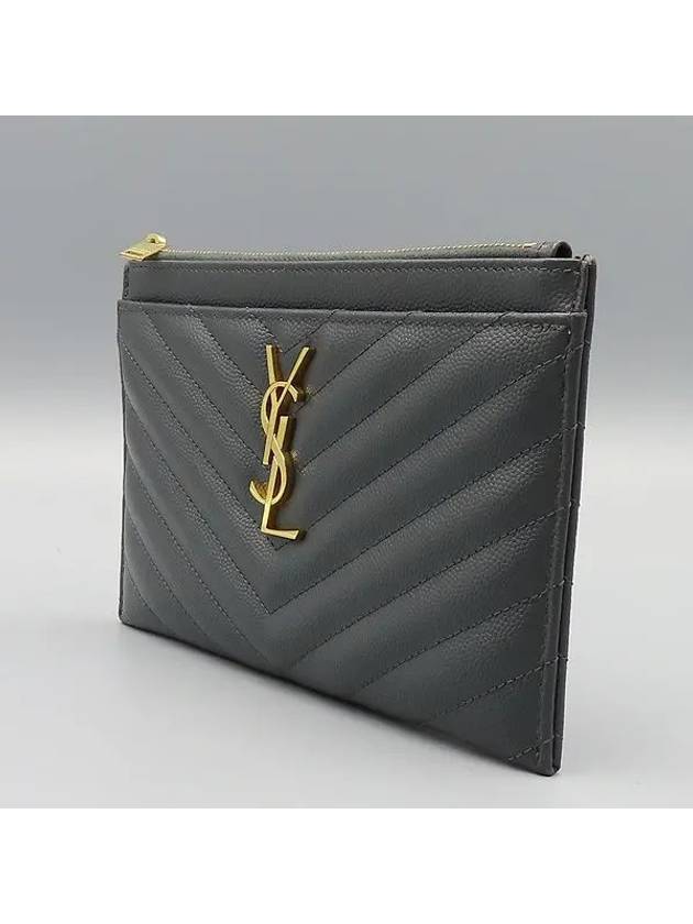 504922 Gray Matelasse Monogram Gold Logo Mini Clutch - SAINT LAURENT - BALAAN 3