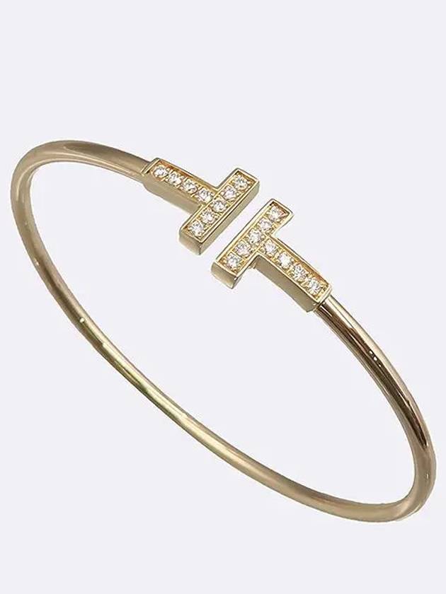 Tiffany 33263538 18K 750 Rose Gold T Narrow 18 Point Diamond Wire Bracelet - TIFFANY & CO. - BALAAN 1