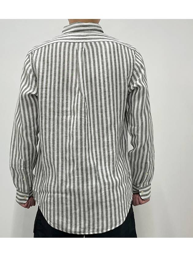 Logo Stripe Linen Long Sleeve Shirt Green - POLO RALPH LAUREN - BALAAN 5