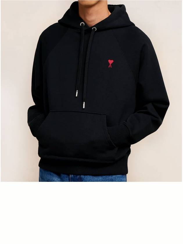 Heart Logo Cotton Hoodie Black - AMI - BALAAN 6