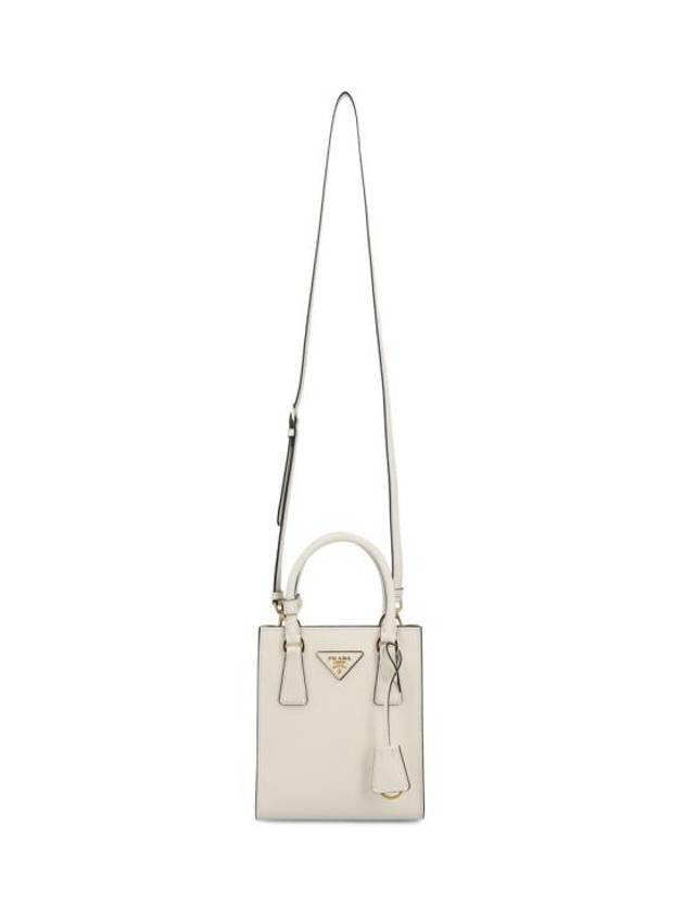 Triangle Logo Saffiano Leather Tote Bag White - PRADA - BALAAN 1