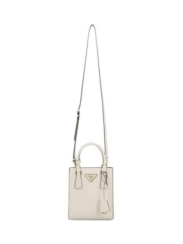 Triangle Logo Saffiano Leather Tote Bag White - PRADA - BALAAN 1