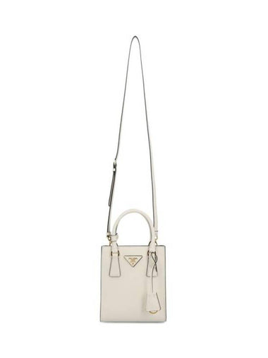 Triangle Logo Saffiano Leather Tote Bag White - PRADA - BALAAN 1