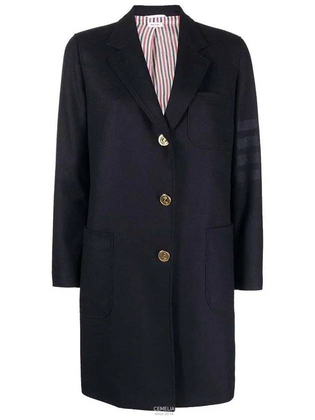 Flannel Sack 4 Bar Wool Cashmere Single Coat Navy - THOM BROWNE - BALAAN 2