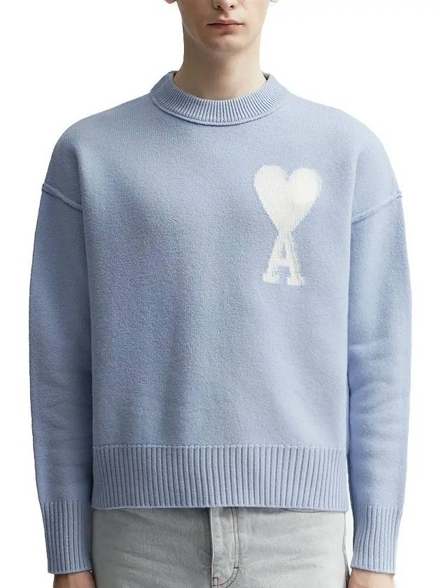 Big Heart Logo Wool Knit Top Blue - AMI - BALAAN 3