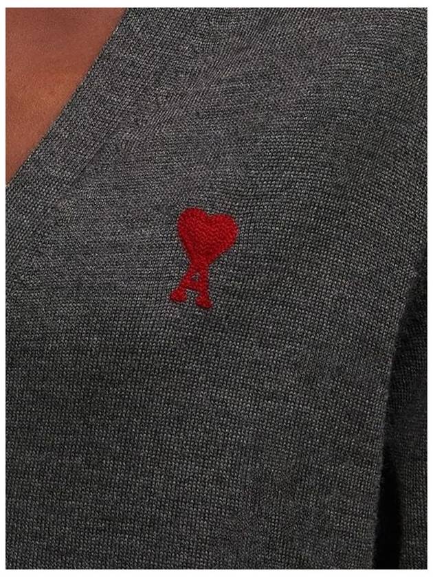 Heart Logo Wool Cardigan Heather Grey - AMI - BALAAN 4