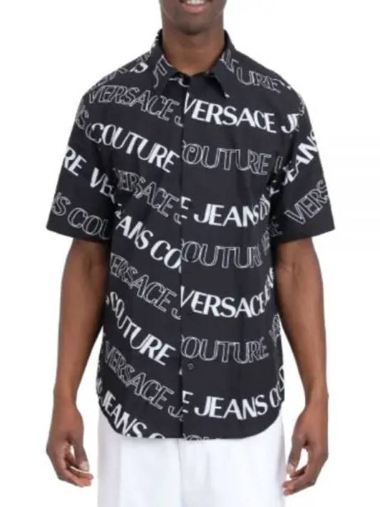 Lettering Logo Short Sleeve Shirt Black - VERSACE - BALAAN 2