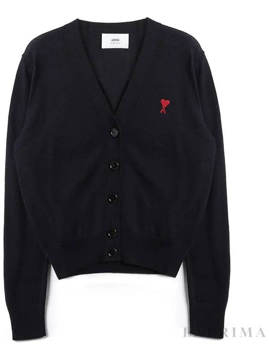 Heart Logo Wool Cardigan Navy - AMI - BALAAN 2