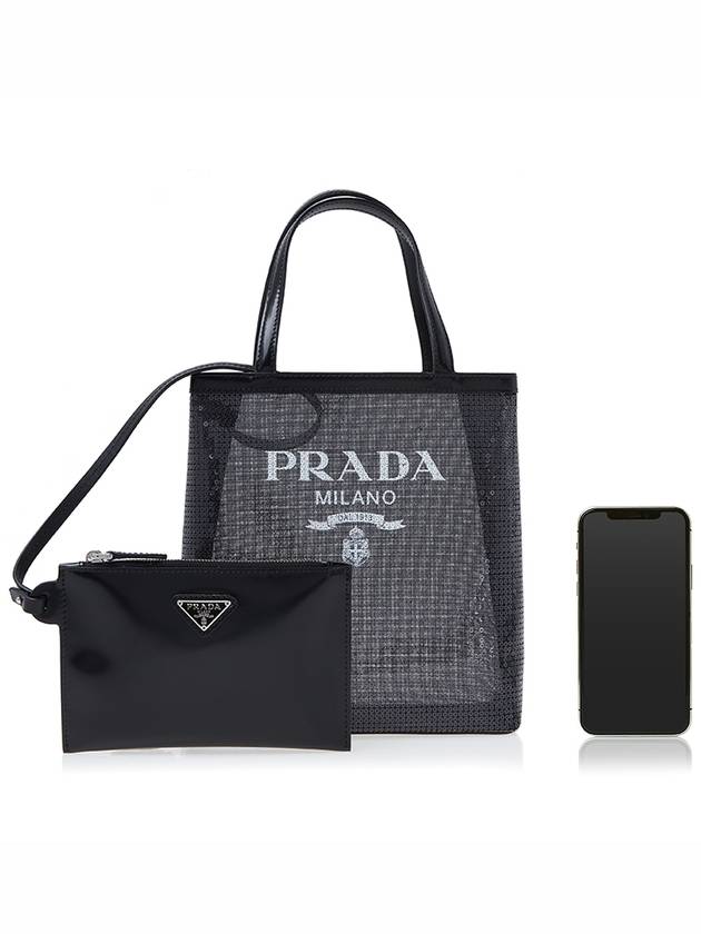 Small Sequin Mesh Tote Bag Black - PRADA - BALAAN 7