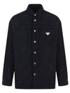 Men's Triangle Logo Corduroy Long Sleeve Shirt Navy - PRADA - BALAAN 1