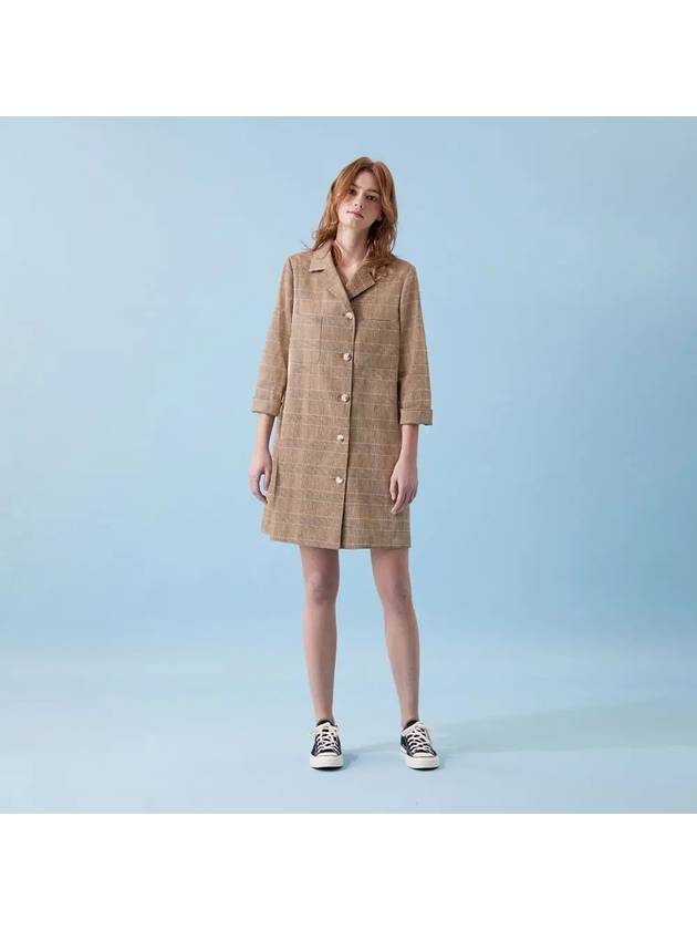 Check Linen Long Jacket Short Dress Brown - VOYONN - BALAAN 5