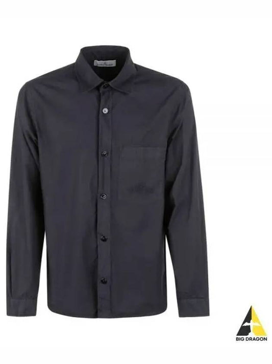 Light Cotton Logo Embroidered Over Long Sleeve Shirt Black - STONE ISLAND - BALAAN 2