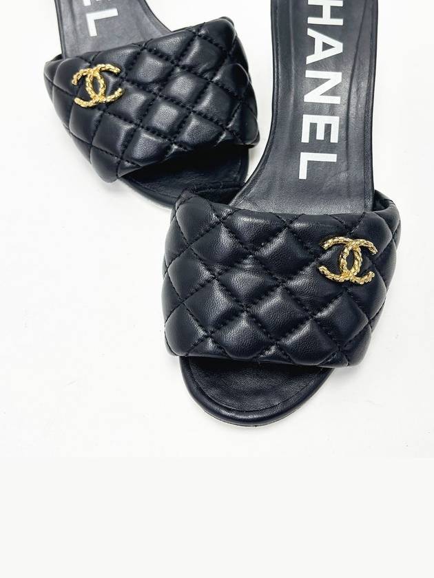 Black Quilted Gold CC Lambskin 37 240 Mule Sandal Heel 4VCHS35852 - CHANEL - BALAAN 7