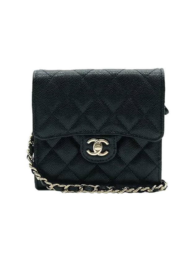 Classic Gold Logo Chain Leather Bifold Wallet Black - CHANEL - BALAAN 1