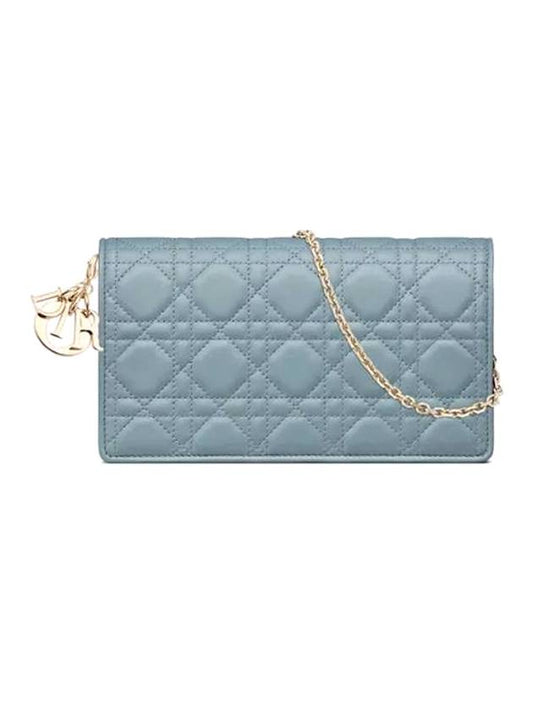 Lady Cannage Lambskin Chain Pouch Bag Cloud Blue - DIOR - BALAAN 1