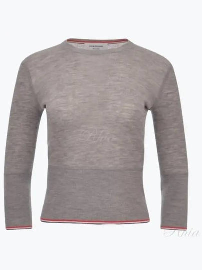 Women's Wool Rib 3/4 Sleeve Crew Neck Pullover Knit Top Light Gray - THOM BROWNE - BALAAN 2