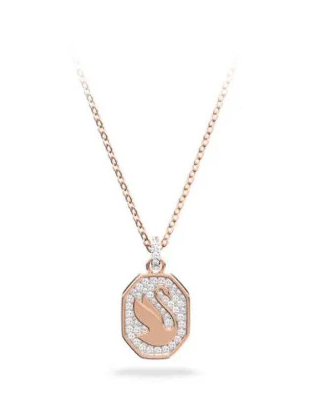 Swan Octagon Emblem Pendant Necklace Rose Gold - SWAROVSKI - BALAAN 2